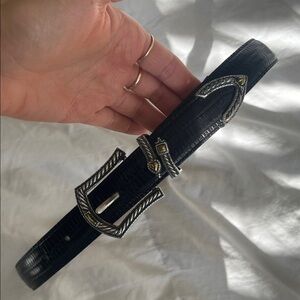 Vintage Brighton black leather textured belt with silver buckle